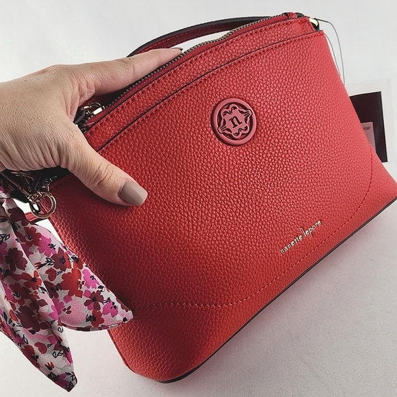 NWT Nanette Lepore Scarlet Farah Red Pebble Triple Crossbody Bag Vegan Leather - Picture 4 of 16